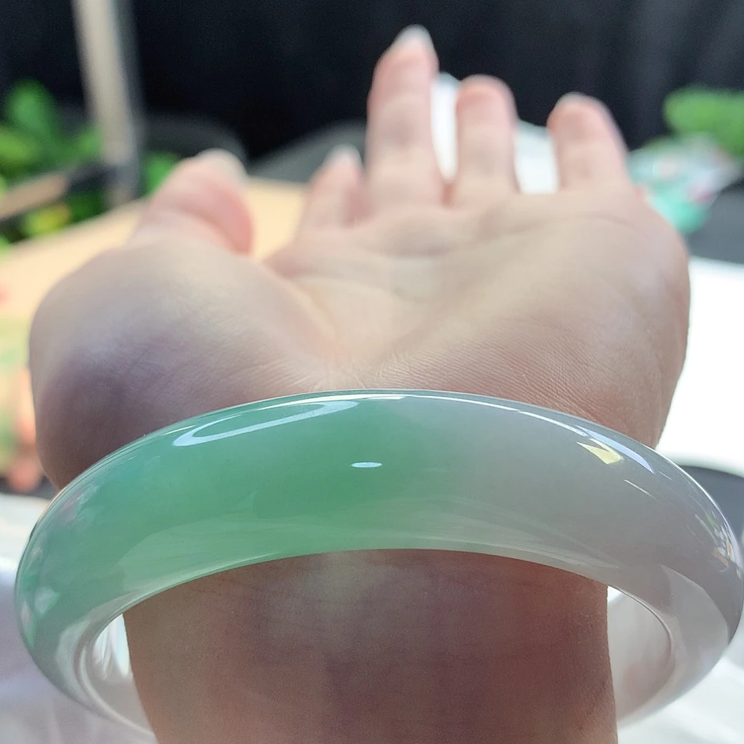 翡翠手镯未镶嵌天然翡翠59-60阳春白雪轮胎镯