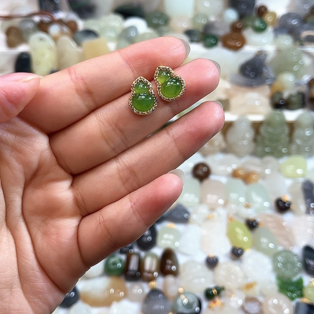 和田玉银S925镶嵌吊坠(不含链)龙耳钉