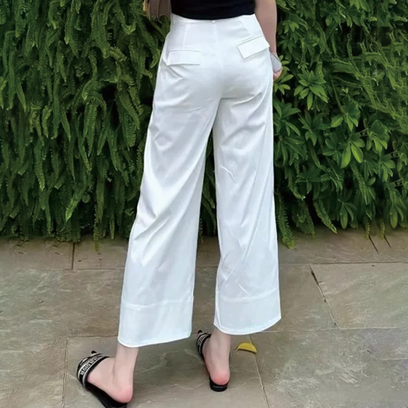 白色九分直筒西装裤女夏季薄款胖mm遮胯显瘦高腰小个子窄版阔腿裤