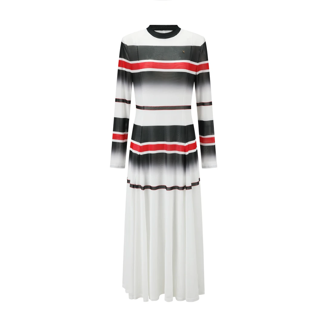 【顾文婷推荐】YOUWEI有尾 定位条纹网纱垫肩连衣裙 DT5725102