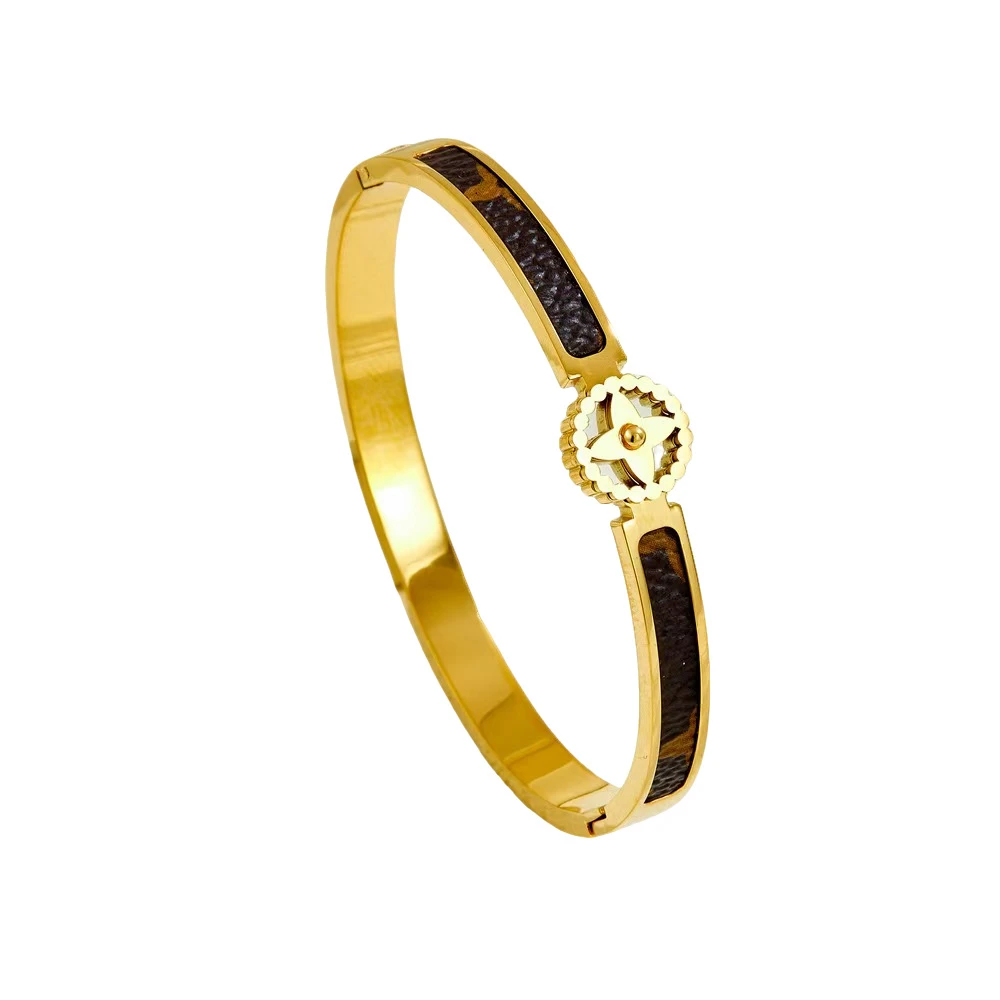 AIYO 轻奢老花皮纹手镯V字四叶草手镯不掉色