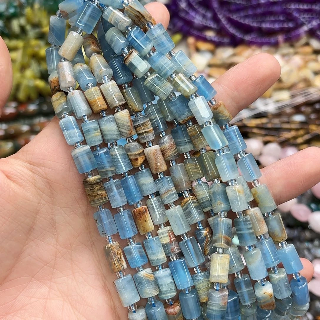 玛瑙/玉髓未镶嵌珠宝半成品7×10蓝方解柱子短条