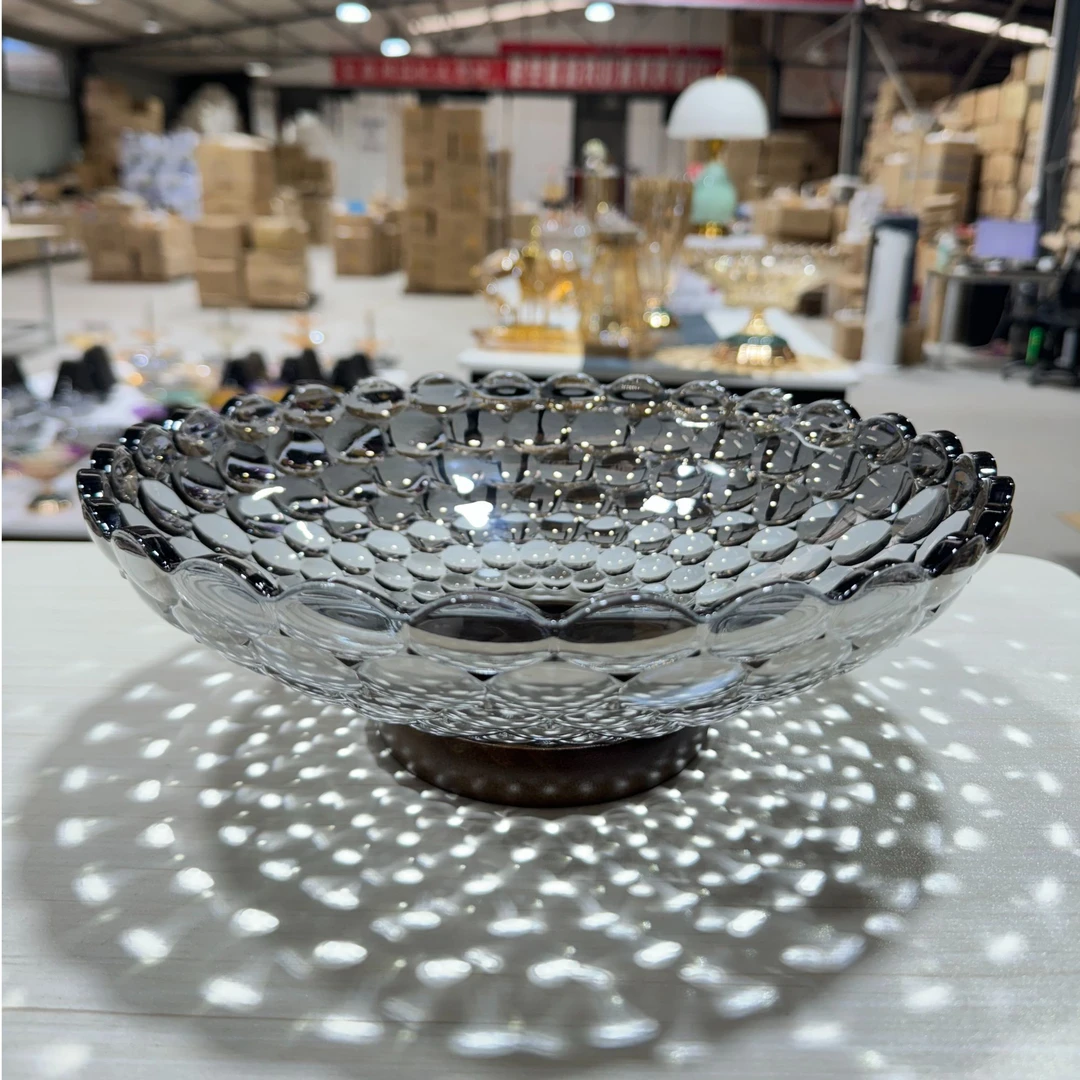 简约水晶玻璃水果盘实木干果盘