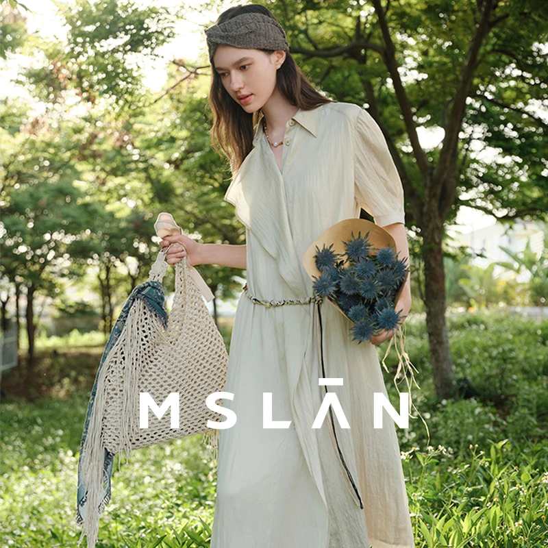 【秀场同款】MSLAN25春新款时尚法式气质活页衬衫领连衣裙MHAT355