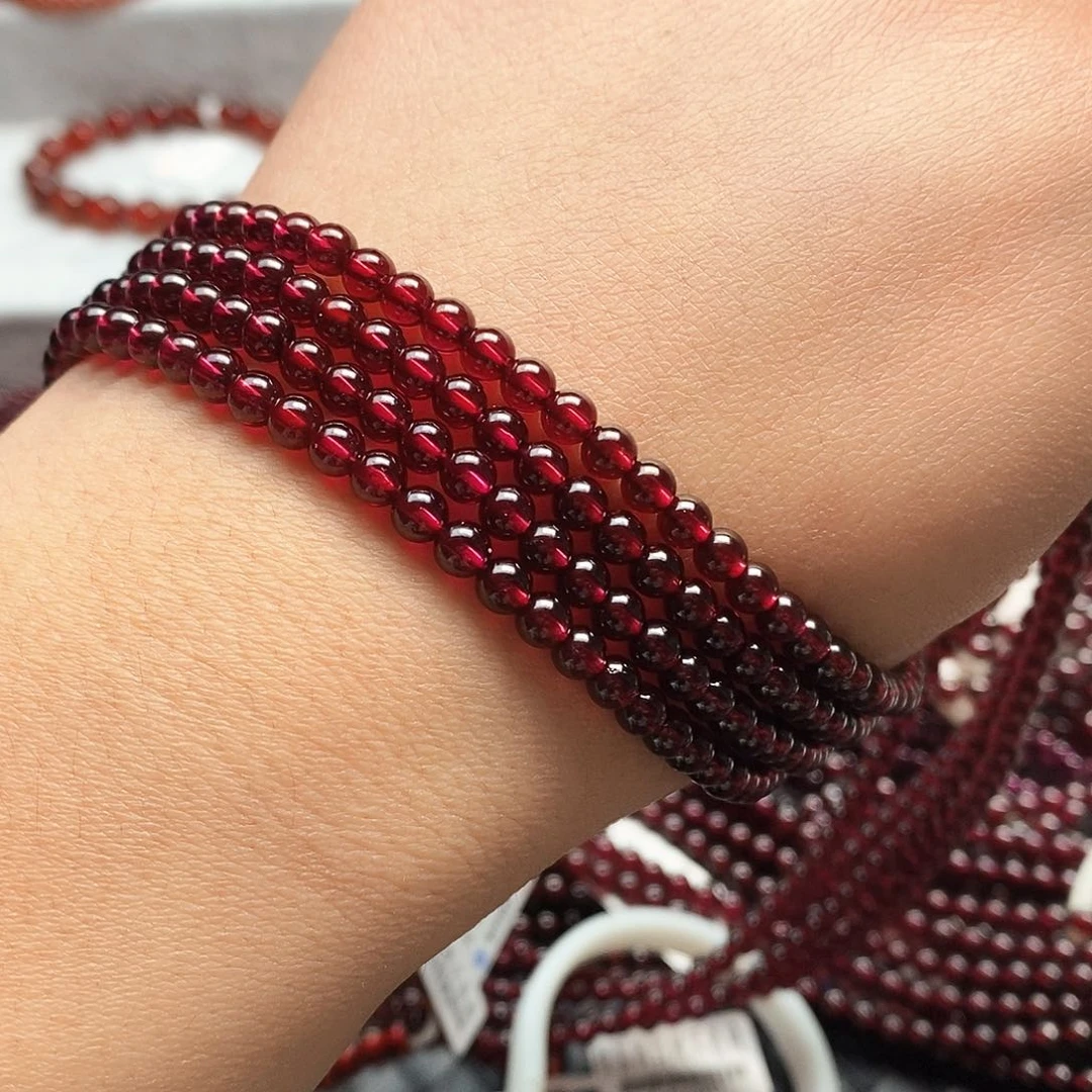 石榴石手链未镶嵌4.6mm老矿酒红四圈