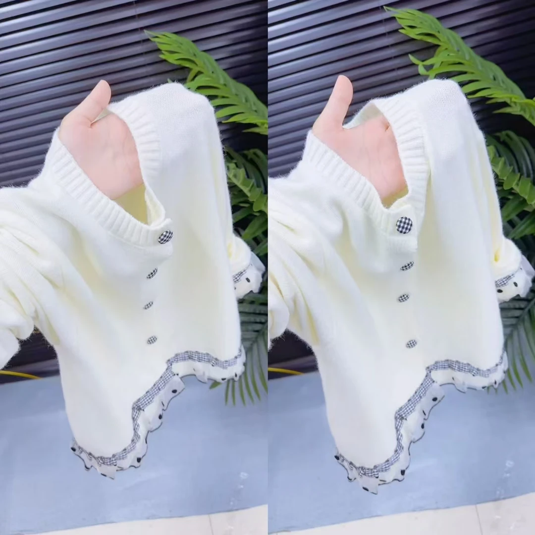 2025秋季小香风气质高级毛衣外套大码胖MM时尚拼接花边针织开衫女