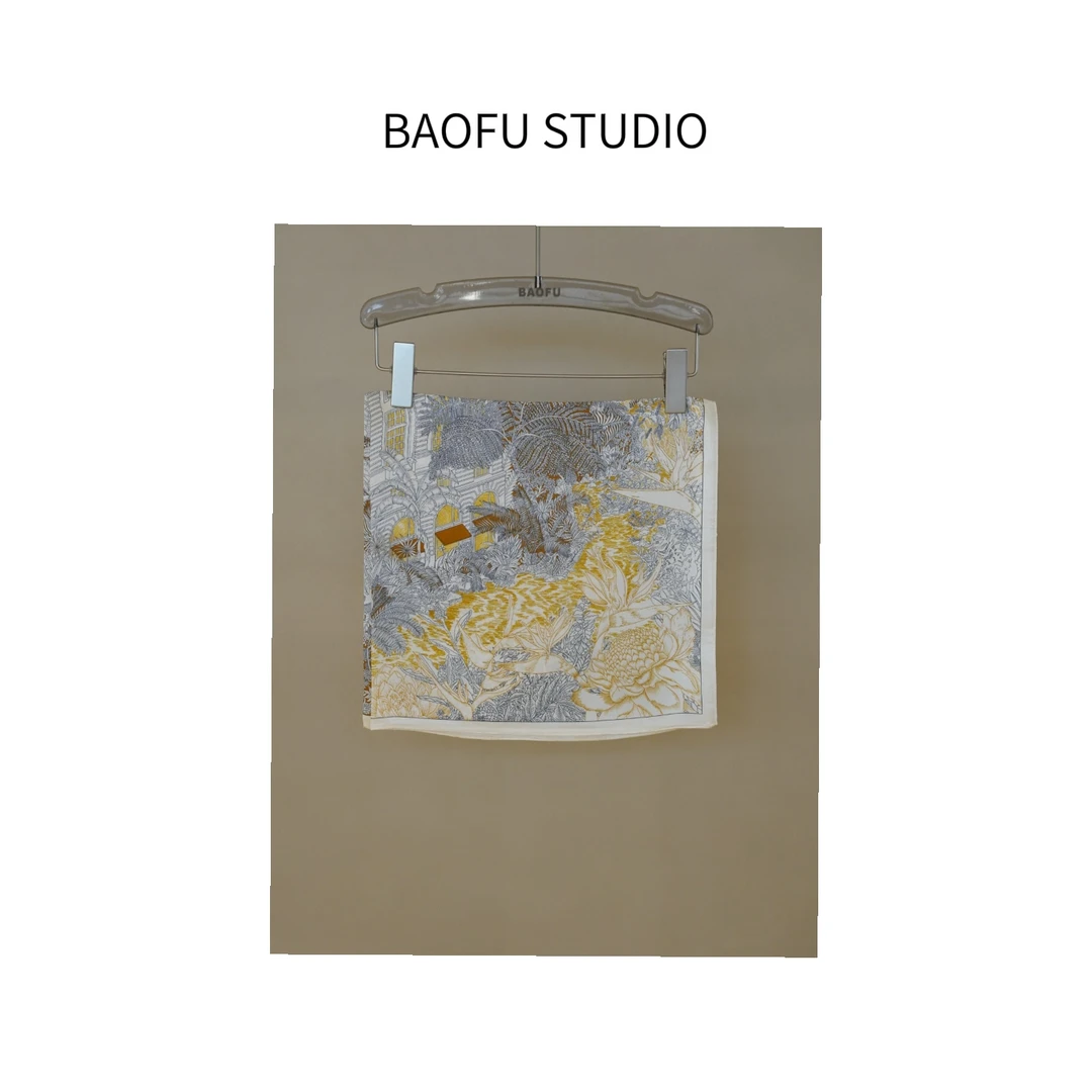 BAOFU studio | 法式经典百搭拼色桑蚕丝系脖丝巾复古优雅方巾