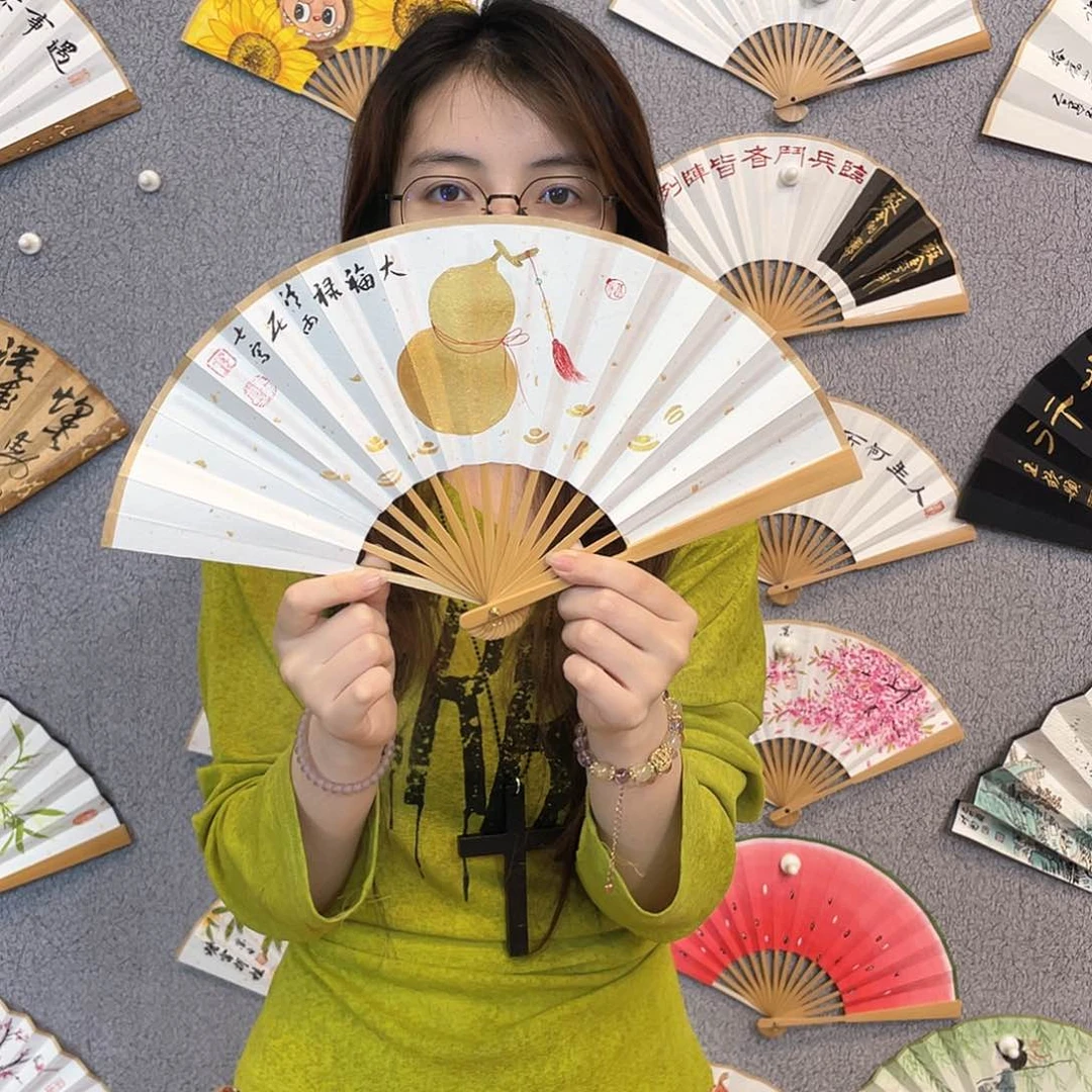 书法6寸玉竹-纯手绘-文玩扇骨（默认粘好）