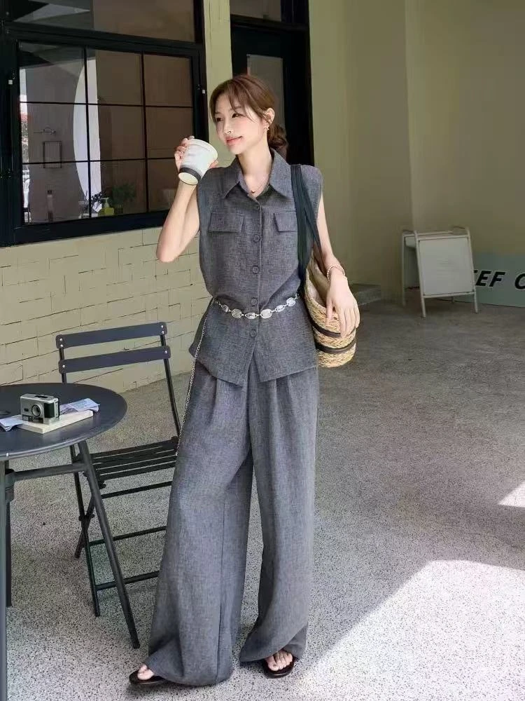 9893 【马甲+长裤】法式气质高级感套装新款无袖设计感两件套 F80