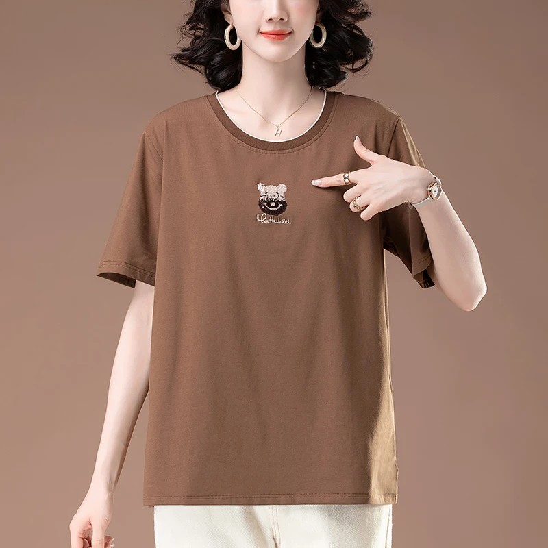 加肥加大码短袖t恤女夏季新款中年妈妈洋气纯棉百搭休闲半袖体恤