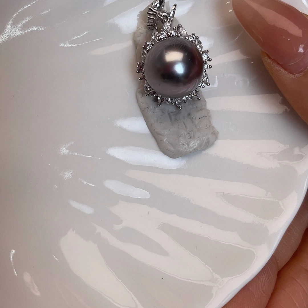 银S925镶嵌海水珍珠吊坠(不含链)