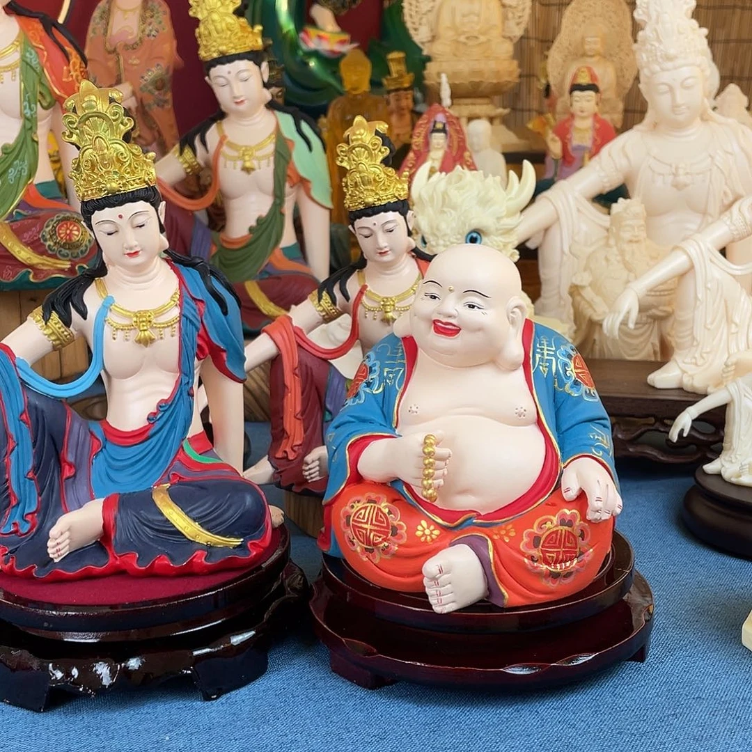 李***队石材弥勒彩绘摆件