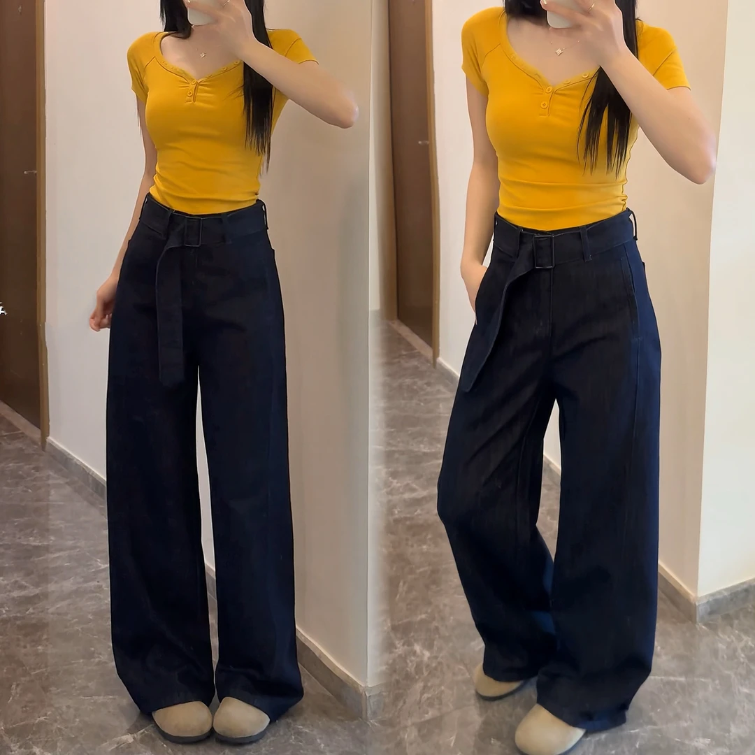 小鱼故事 2025夏季薄款莱赛尔直筒阔腿牛仔裤高腰显瘦百搭拖地裤