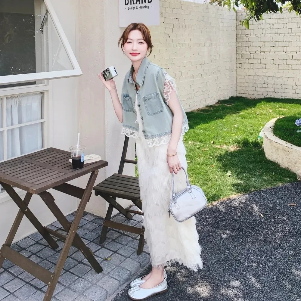 韩系减龄牛仔上衣流苏吊带裙套装女新款夏日穿搭松弛感气质两件套