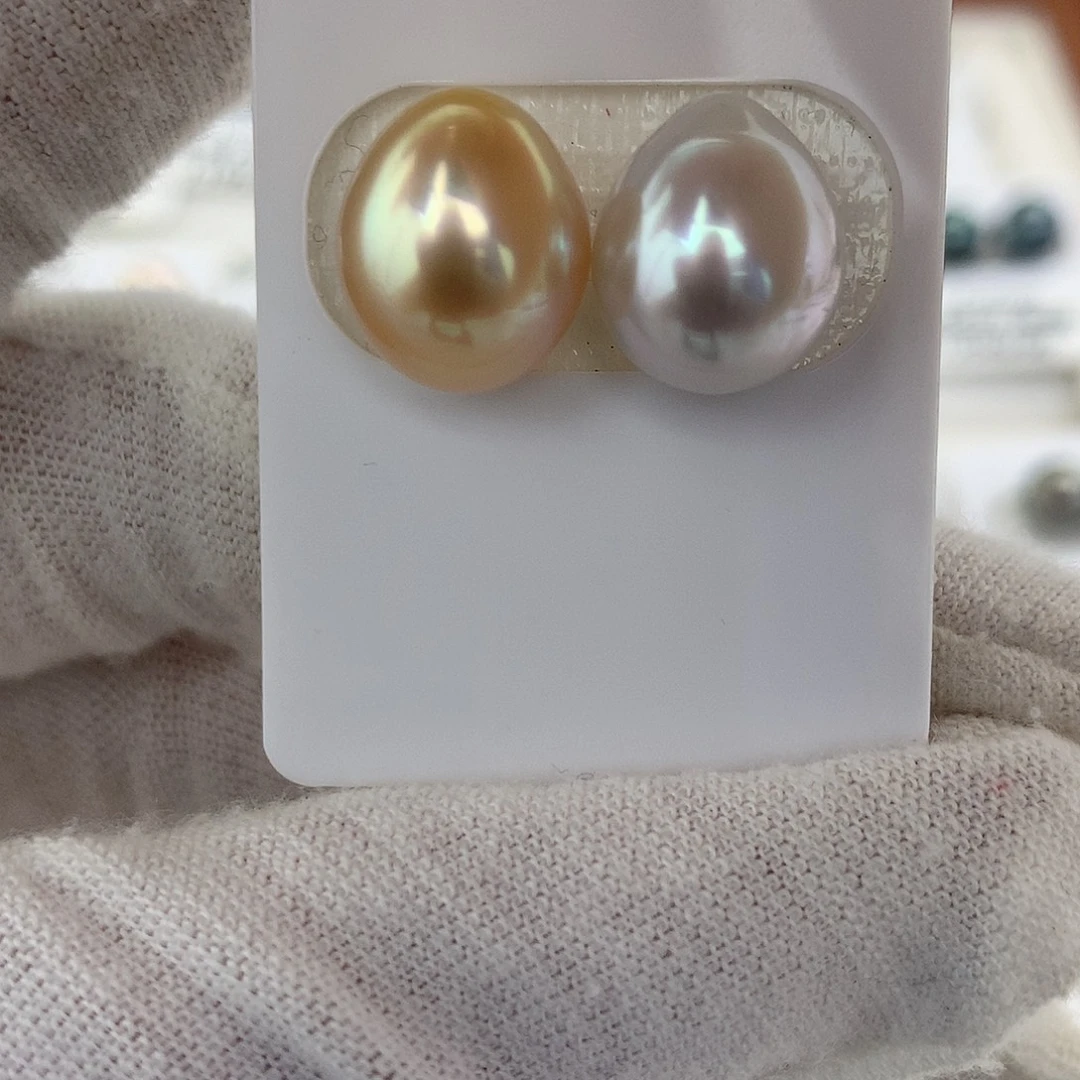 银S925镶嵌裸珠海水珍珠10-11金珠澳白双珠