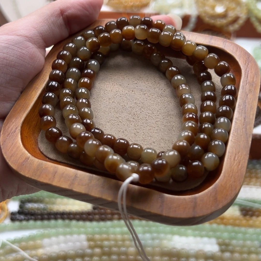 和田玉未镶嵌毛衣链珠串6*7mm