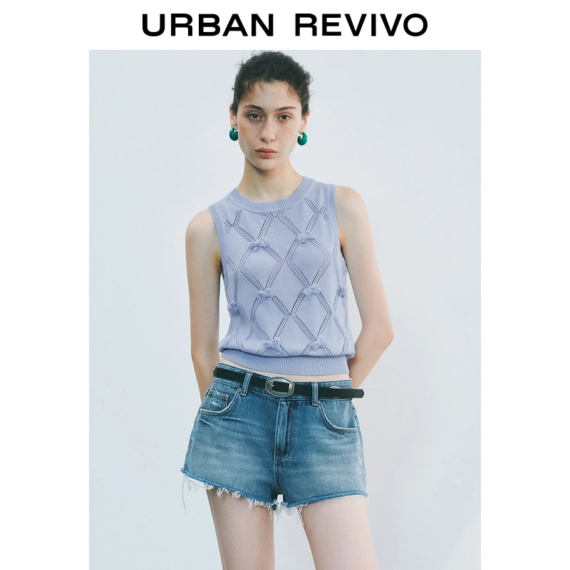 UR2025秋季新款女装时尚学院风菱格提花无袖针织衫UYY950061