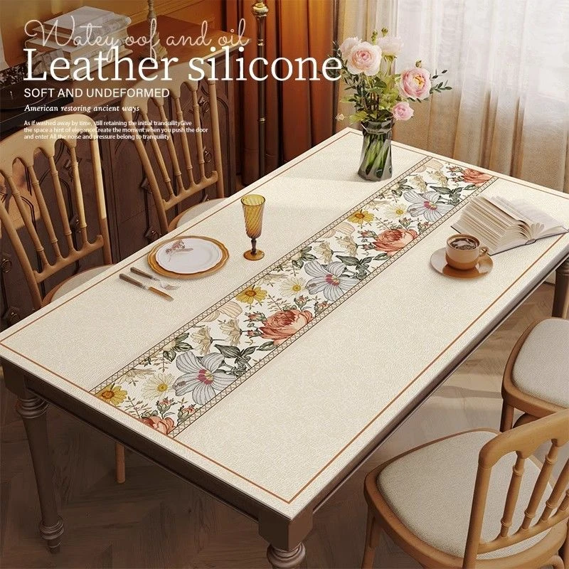 轻奢美式桌垫防水防油防烫高档桌垫长方形PVC家用餐桌垫