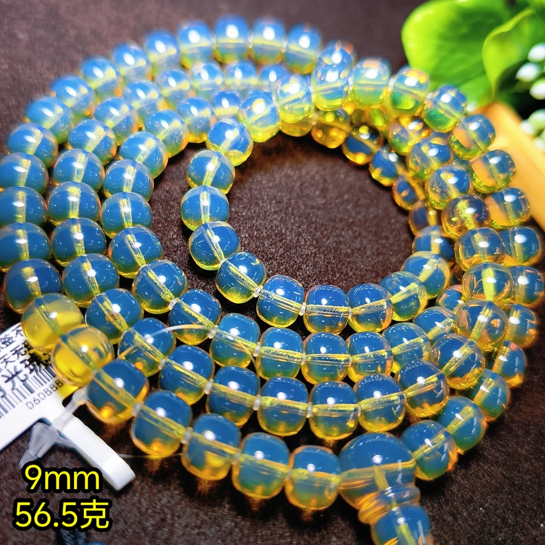 【月光琥珀】9mm缅甸琥珀顶 级天空蓝珀精品净水正装老型一刀料108