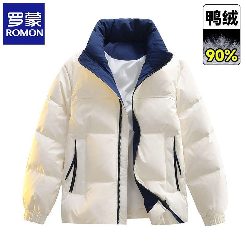 罗蒙休闲帅气男士羽绒服冬季美式潮牌高级感立领鸭绒加厚保暖外套