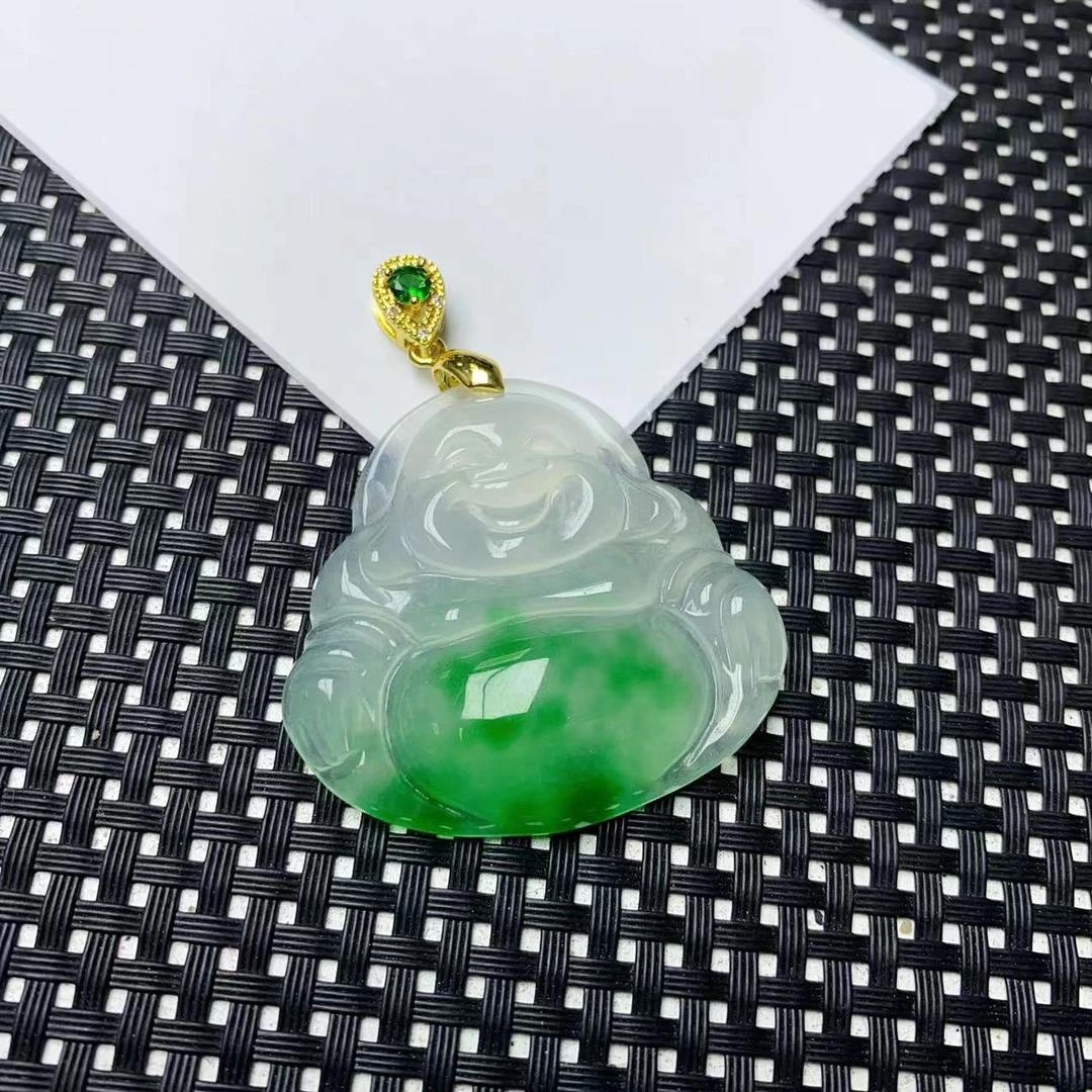 [石矿]A900冰绿花佛公吊坠