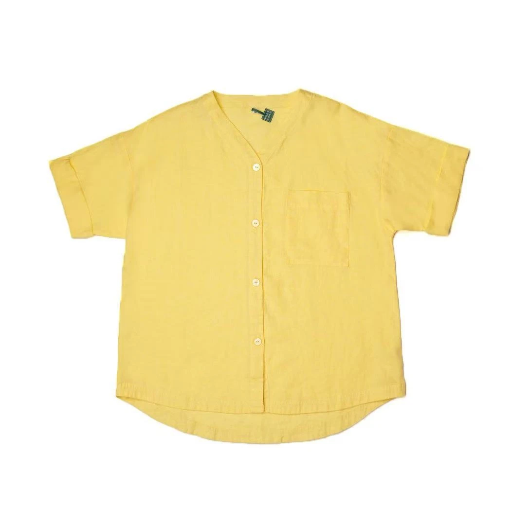 HT205纯汉麻鹅黄色女士短袖套装