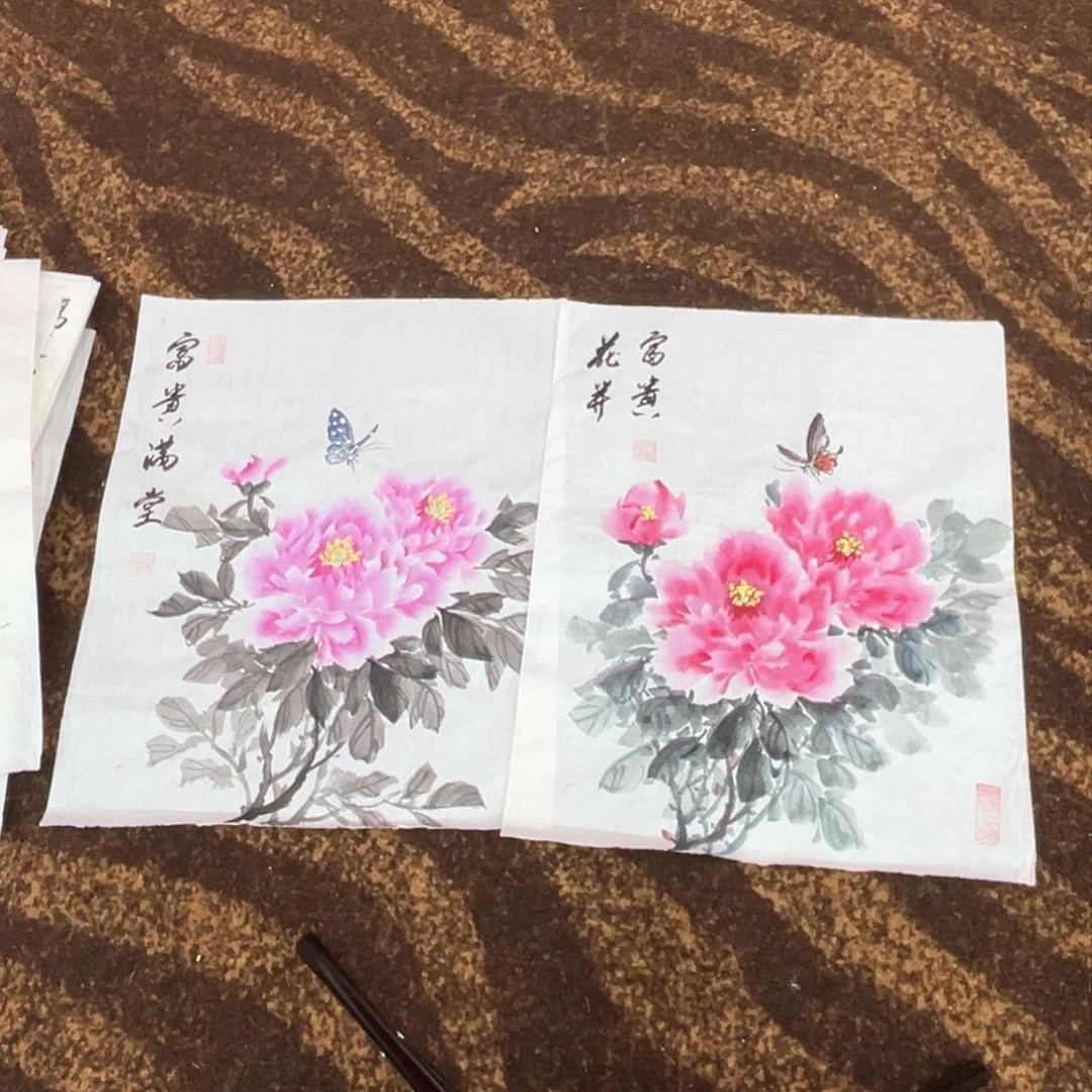 国画牡丹小品两张绘画