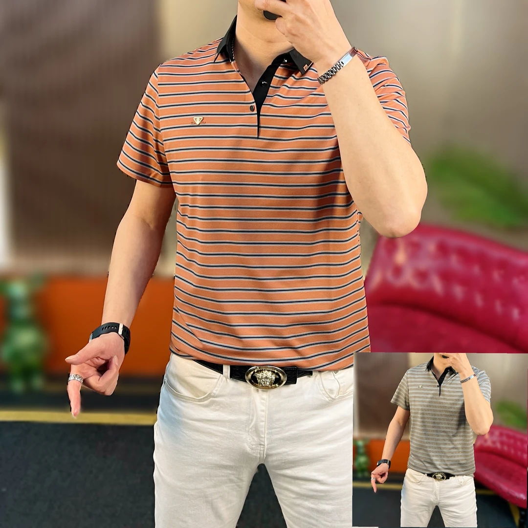 大奔哥欧货男士高品质条纹时尚弹力无痕翻领潮流短袖POIO衫2562