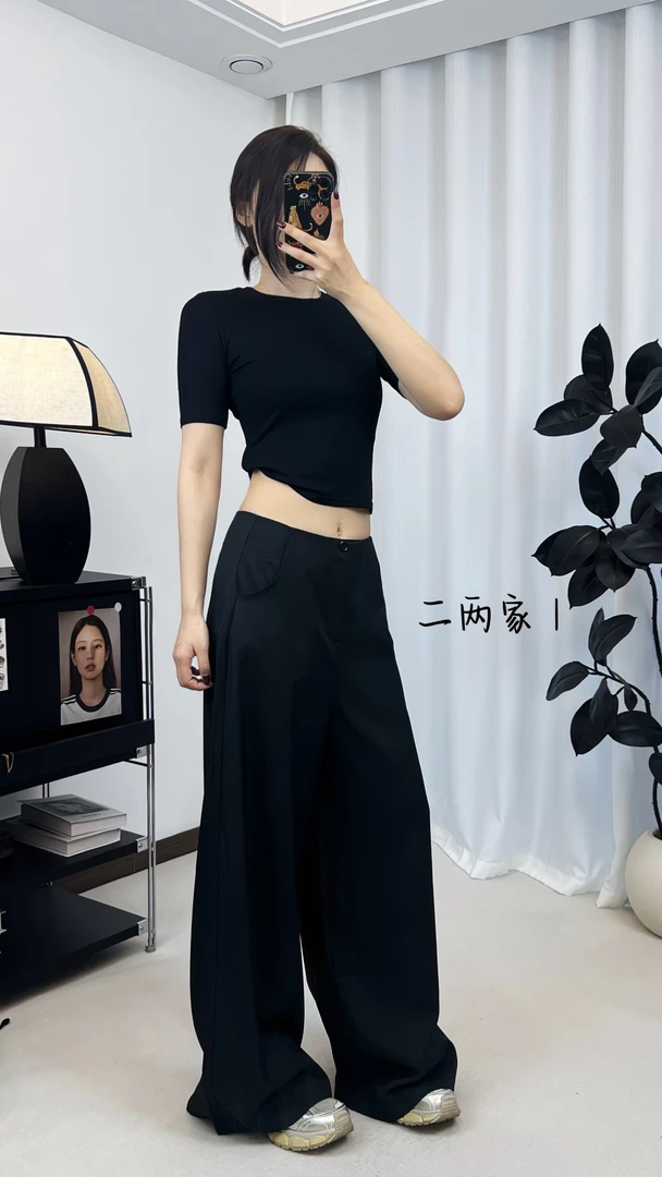 美式设计感西装裤女夏季直筒裤低腰显瘦拖地裤休闲阔腿裤