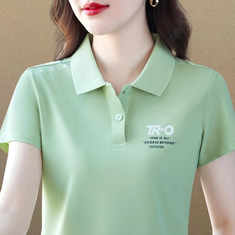SS-A28-翻领休闲短袖t恤女夏季新款气质polo衫中年妈妈宽松
