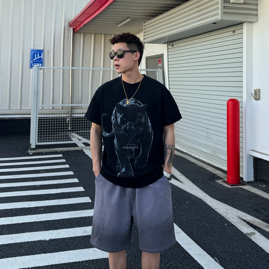 【PZ】2025夏季新款纯棉3D立体印花豹子短袖T