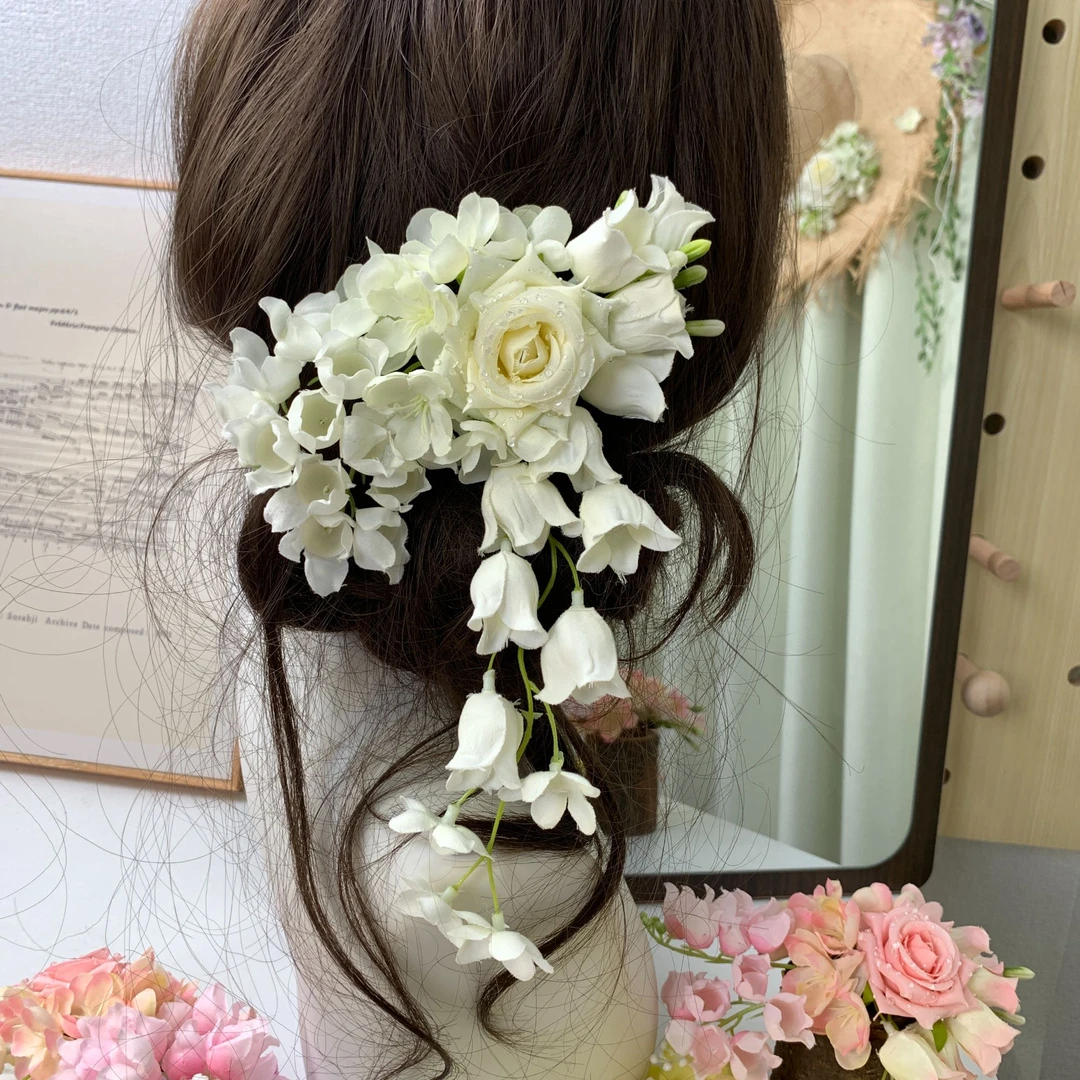 白色茉莉铃兰花鸭嘴夹手工手工超仙清新发夹森系国风花朵流苏发饰