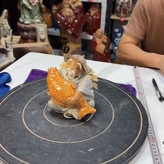 好***好石湾窑陶瓷公仔摆件钓鱼翁