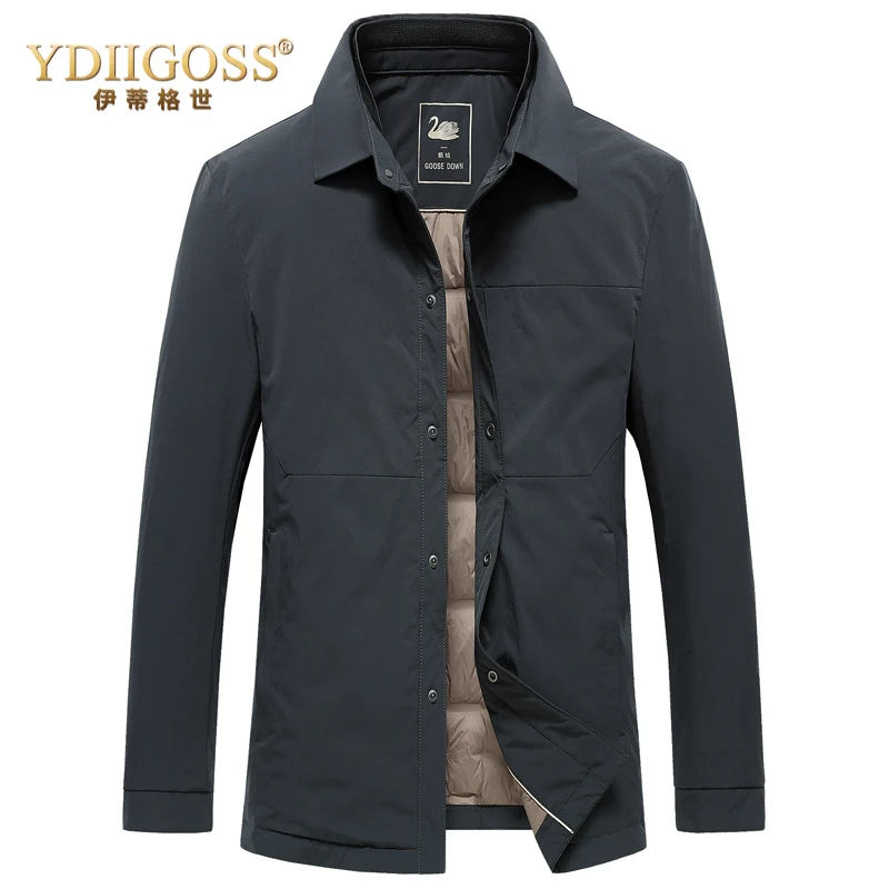 YDIIGOSS白鹅绒羽绒服男2025冬季新款高端商务休闲轻薄衬衫式翻领
