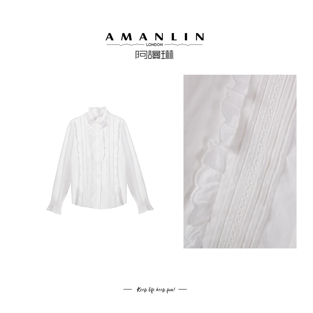 【AMANLIN】冬季穿搭新品显瘦设计感气质时尚衬衫上衣百搭F595151