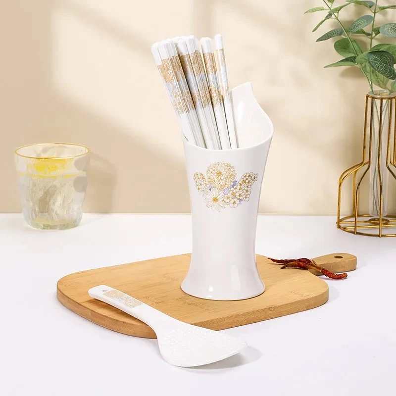 【孟垣】时光漫步高颜值家用陶瓷筷子防霉耐高温新款创意铲子筷子筒