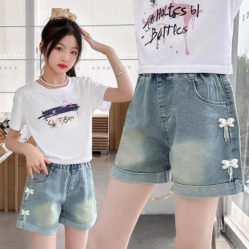 女童牛仔裤夏装短裤2025夏季新款中大童薄款洋气女孩儿童裤子宽松
