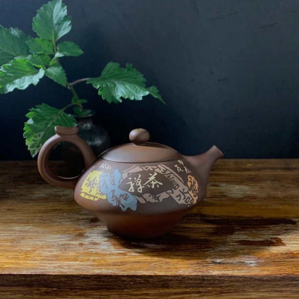 云南建水紫陶茶壶彩填高脚石瓢茶壶残贴禅茶陶瓷壶节节高升竹子壶