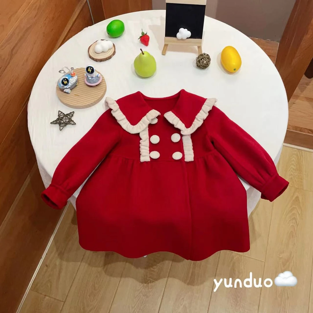 【原韩D】儿童可爱娃娃领气质六粒扣大衣23048