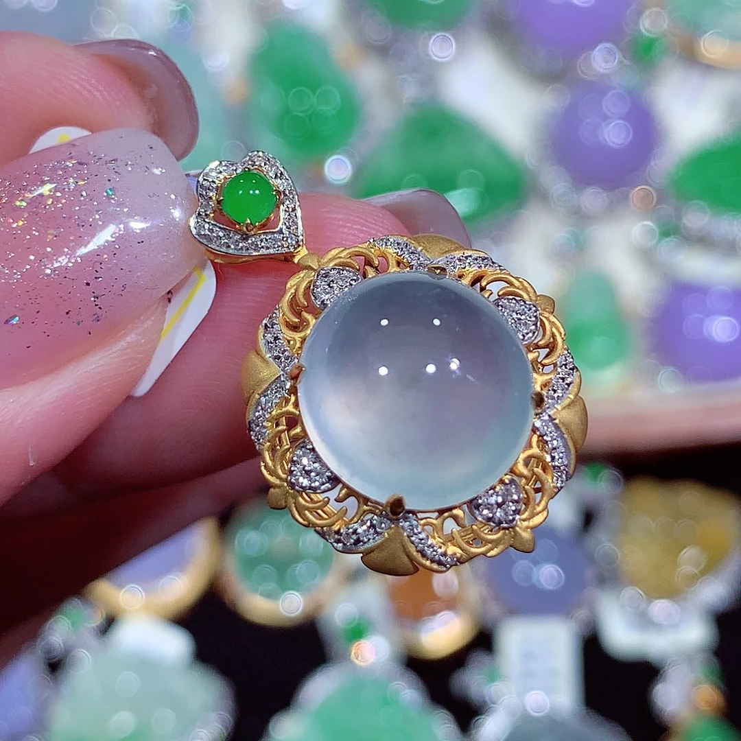 翡翠18K金镶嵌吊坠(不含链)