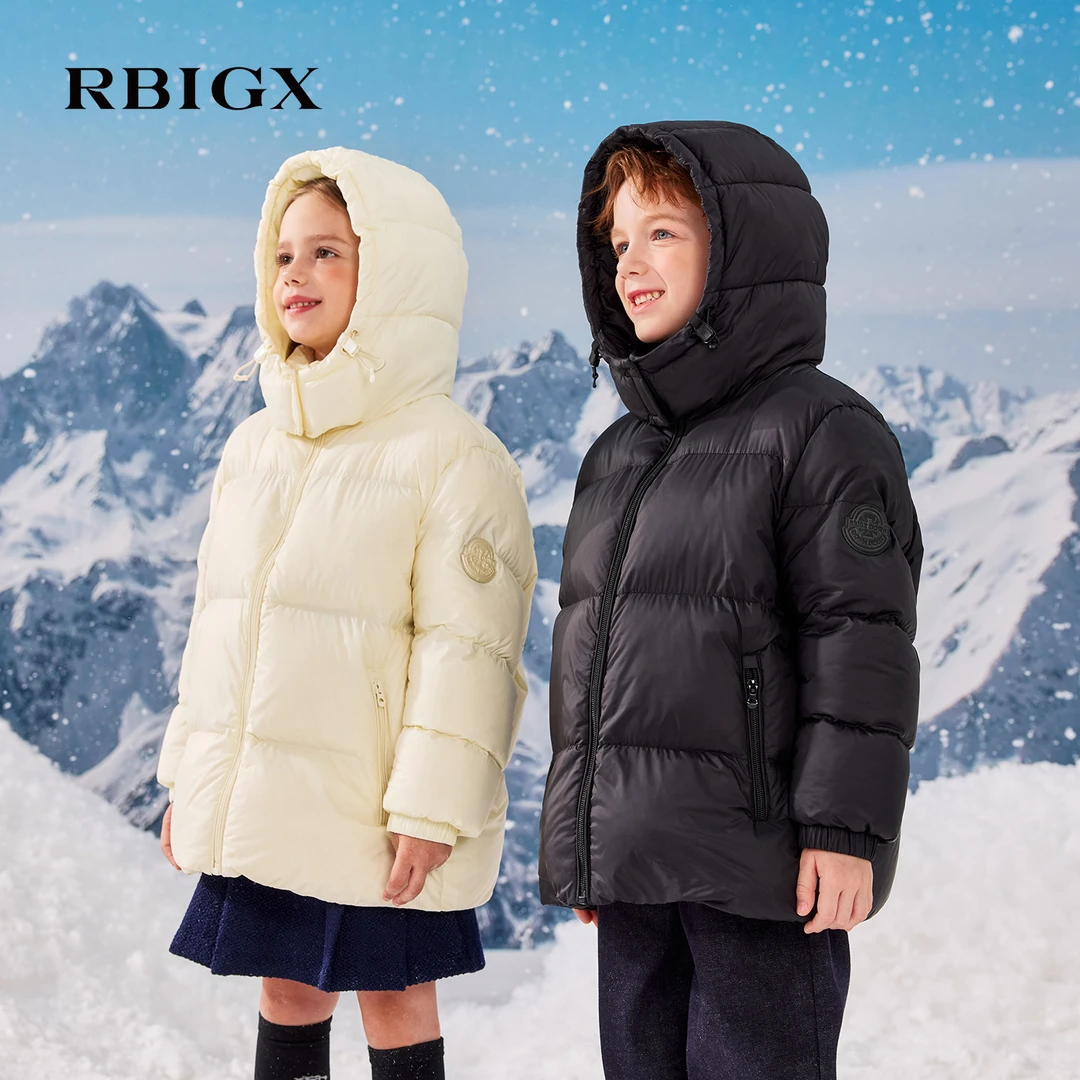 RBIGX瑞比克童装冬季新款百搭白鸭绒保暖羽绒服连帽防水YFZDR1501