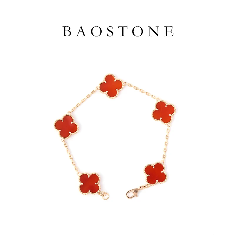 925银手链 【红色五花手链】新春女神节奢华高级金色红色首饰s148