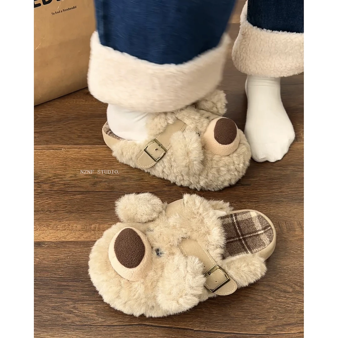 可爱卡通爆款厚底加绒毛毛拖鞋女外穿2025新款秋冬保暖包头棉拖鞋