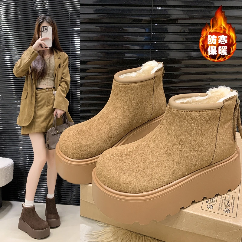 小个子增高马丁靴时尚百搭2025新款爆款厚底短靴加绒保暖雪地棉鞋
