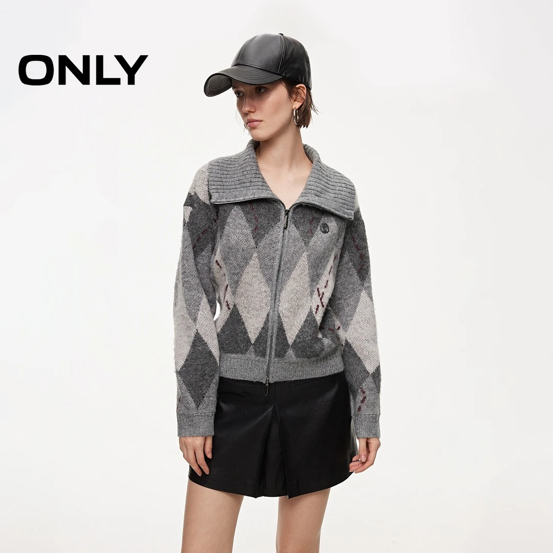 2026春季新款大翻领宽松落肩双向拉链针织衫女|12613B001