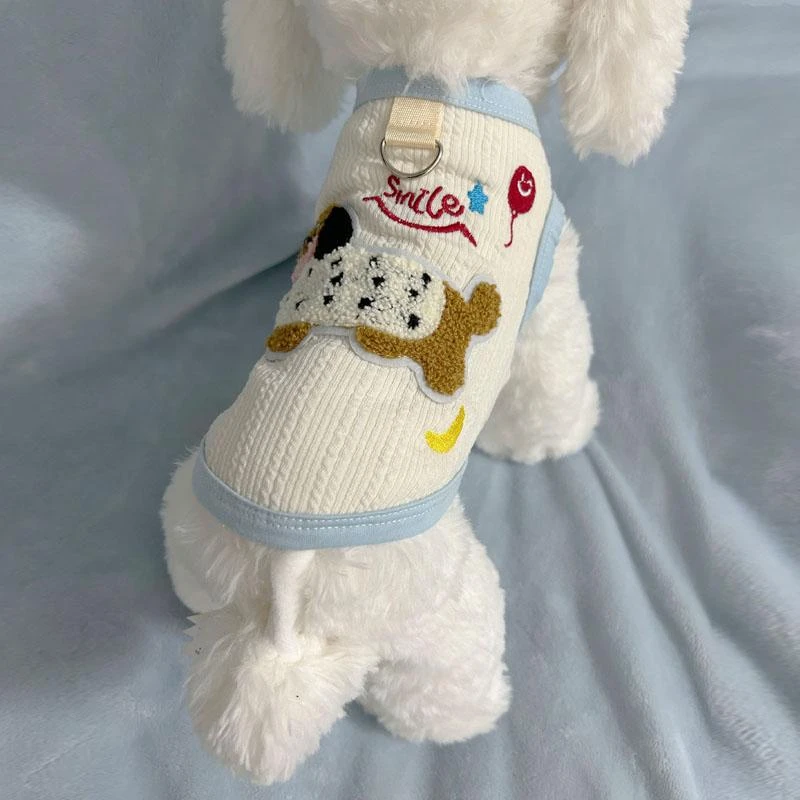狗狗衣服春秋新款可爱彩色腊肠狗背心带牵引扣泰迪比熊小型犬服装
