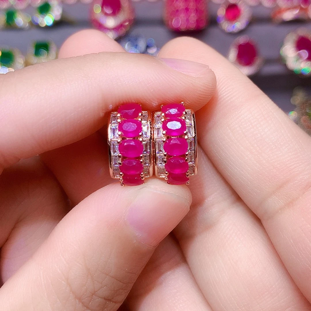 银S925镶嵌耳饰红宝石