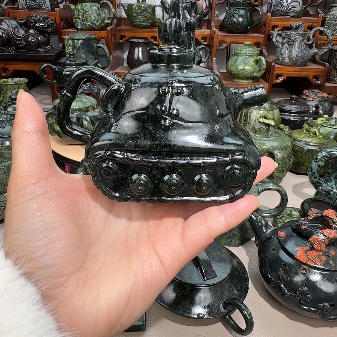 .***.蛇纹石玉未镶嵌藏玉药王石精美茶壶