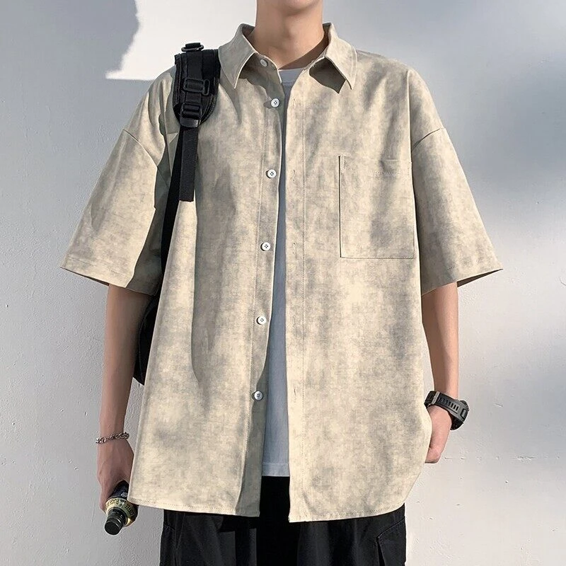 2025夏季新款潮流港风扎染大码短袖衬衫男C