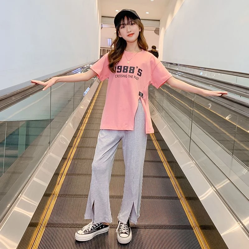 女童俩件童装套装2025年新款儿童女洋气长裤时髦童喇叭裤长裤夏季